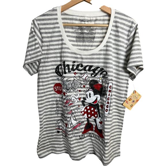 Disney Store XL NWT Chicago Michigan Ave Women Top Gray Striped - Picture 1 of 6